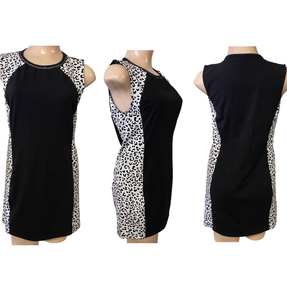 Divided H&M Black Cheetah Print Chain‎ Trim Sleeveless Sheath Dress Size M